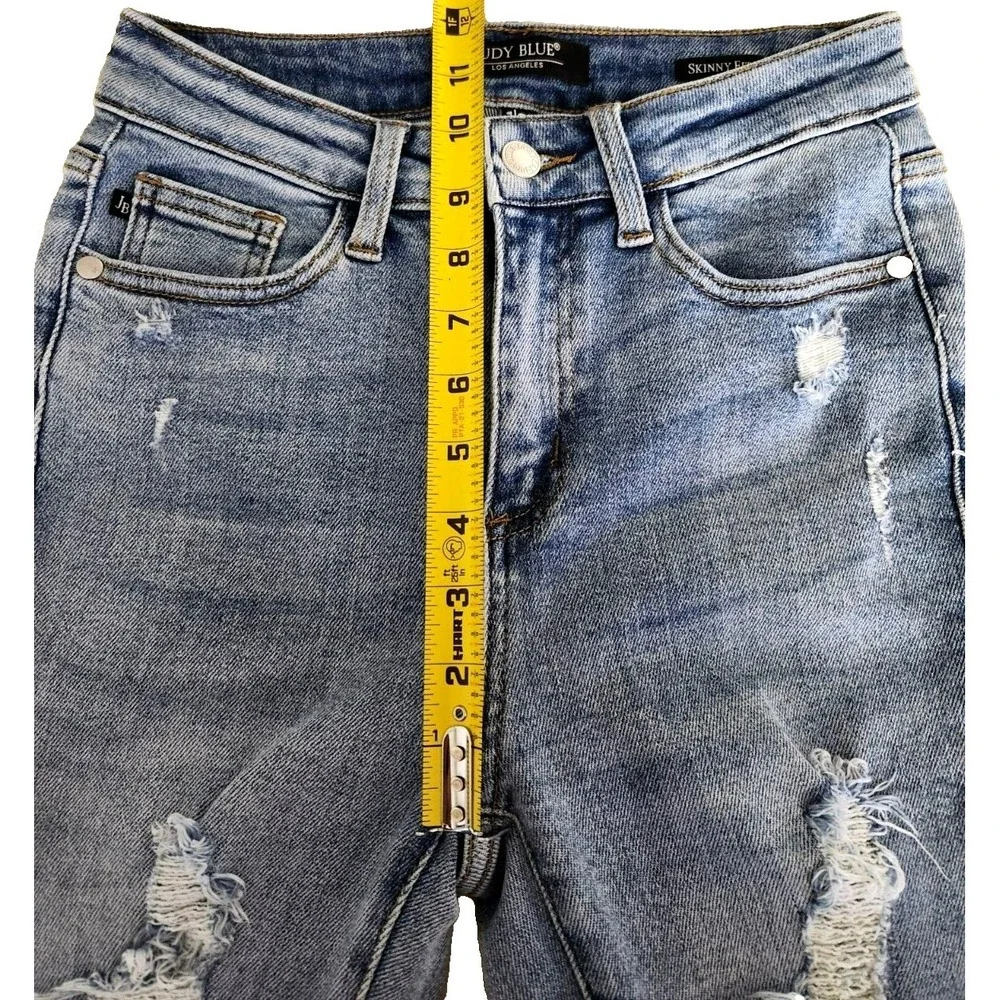 Judy Blue Skinny Fit Jeans‎ Women's 1/25 Blue Denim Mid Rise Distressed Stretch